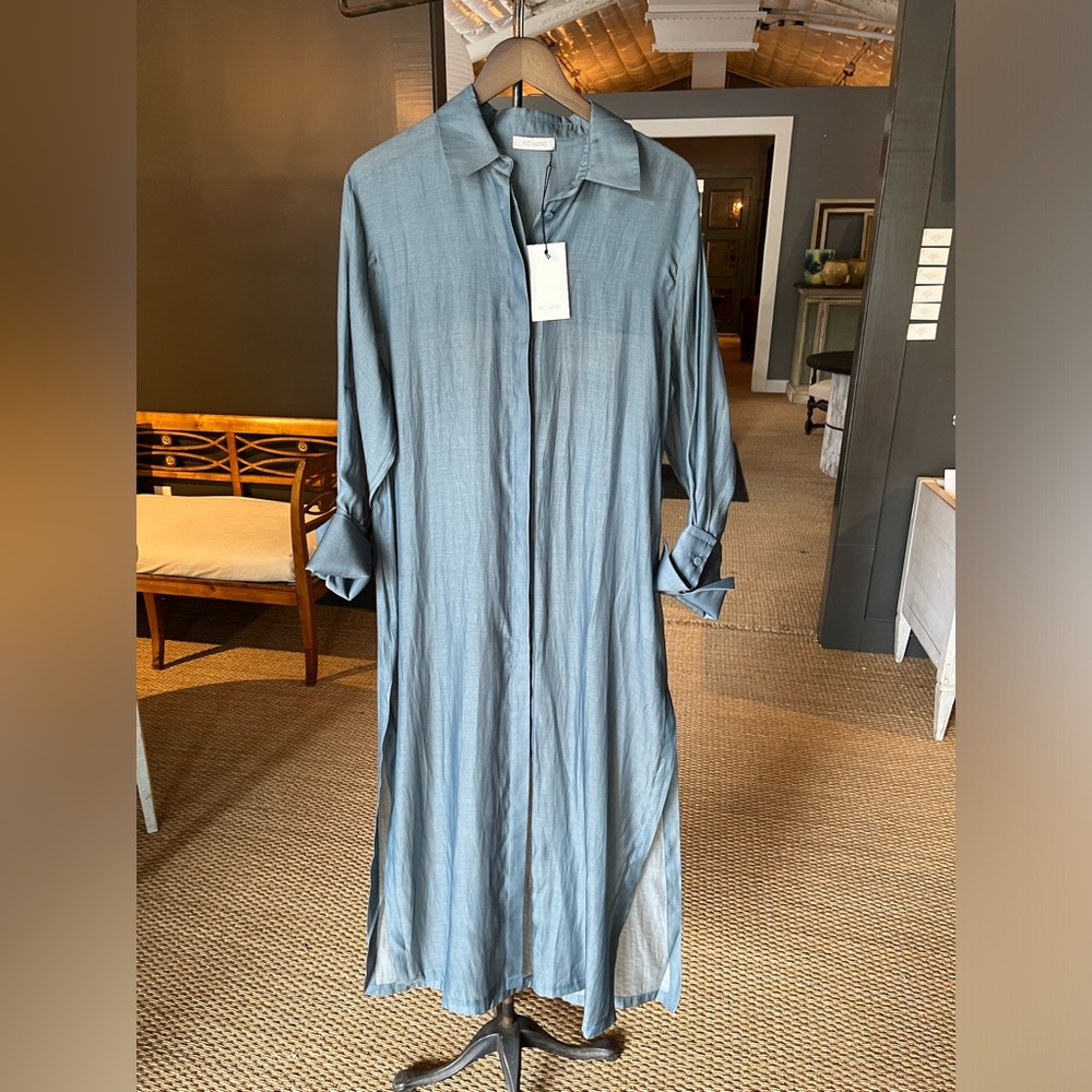 ST. AGNI | Sheer Shirt Dress in Slate - Large